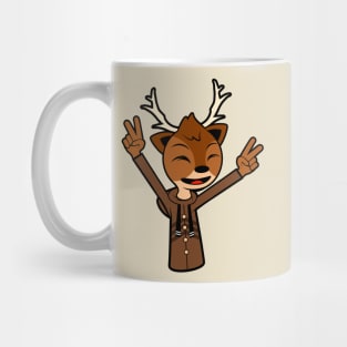 Happy Reindeer With Two Raised Peace Hand Signs Mug